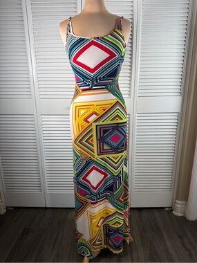Givergate Geometric Print Maxi Dress Open Back Bodycon S